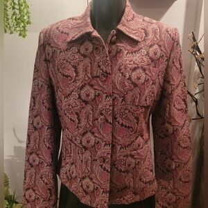 Covington Petites Pink and Brown Jacquard Paisley Blazer 10